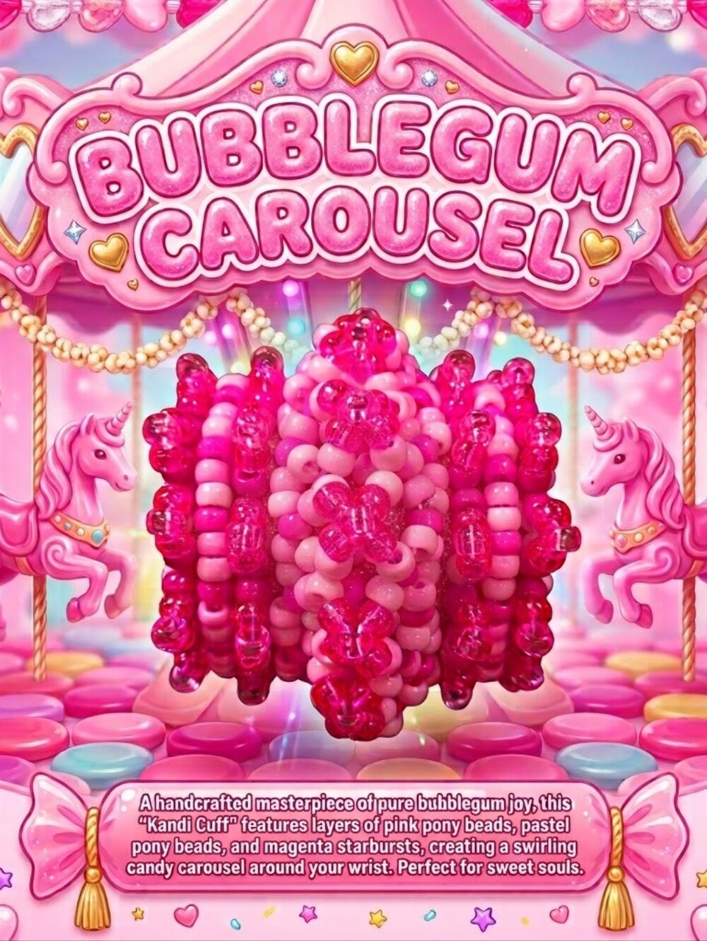 Bubblegum Carousel - Rotating Cuff - Kandi Bracelet - EDM Rave Festival Jewelry